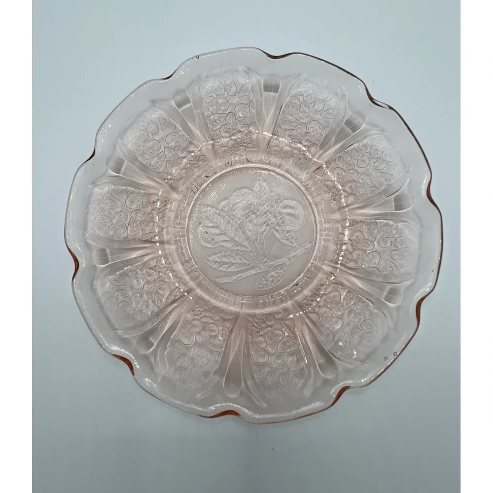 Vintage Jeanette Cherry Blossom Pink Depression Glass Creamer with 2 Saucers